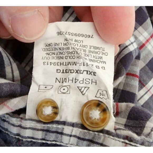 Mens 3XL Wrangler Short Sleeve Button Down Shirt Blue plaid Big and Tall - Picture 13 of 14